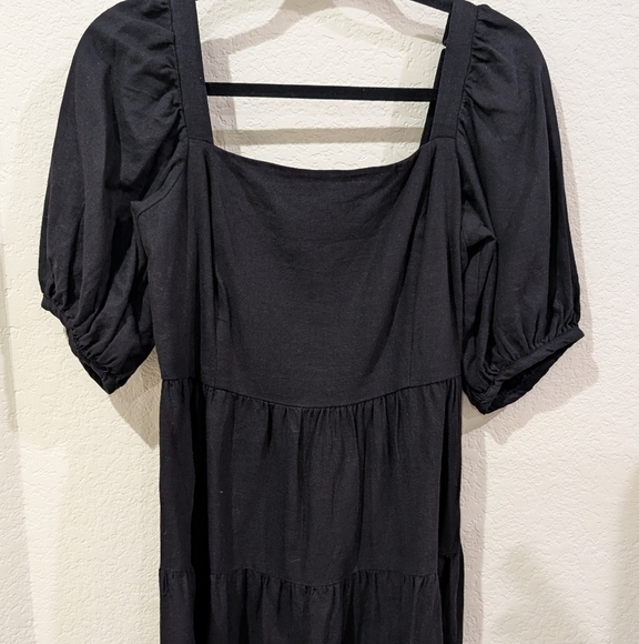 House Of Harlow Cotton Tiered Black Puff Sleeve Dress - Picture 2 of 7